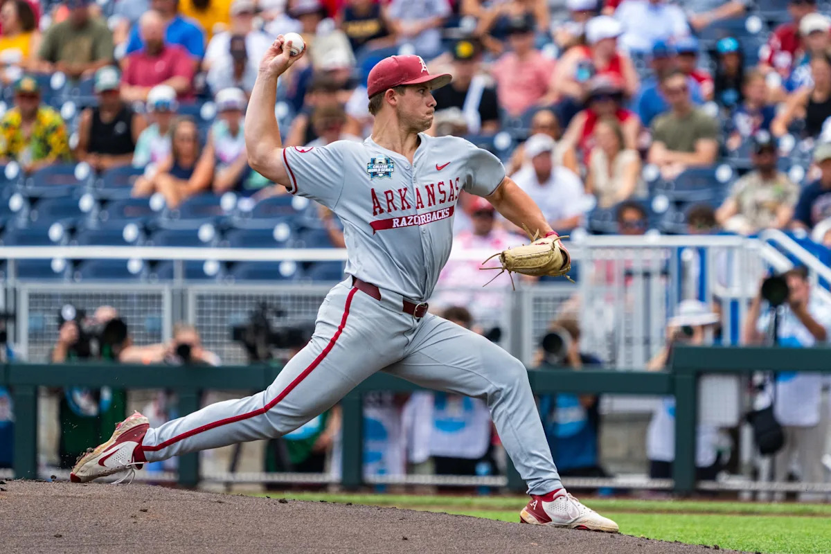 Men’s College World Series: Arkansas’ Gage Wood throws no-hitter to eliminate Murray State